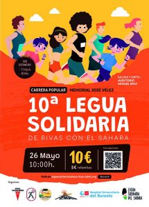 Cartel personas corriendo la 10 legua solidaria por el sahara el 26 de mayo 2024